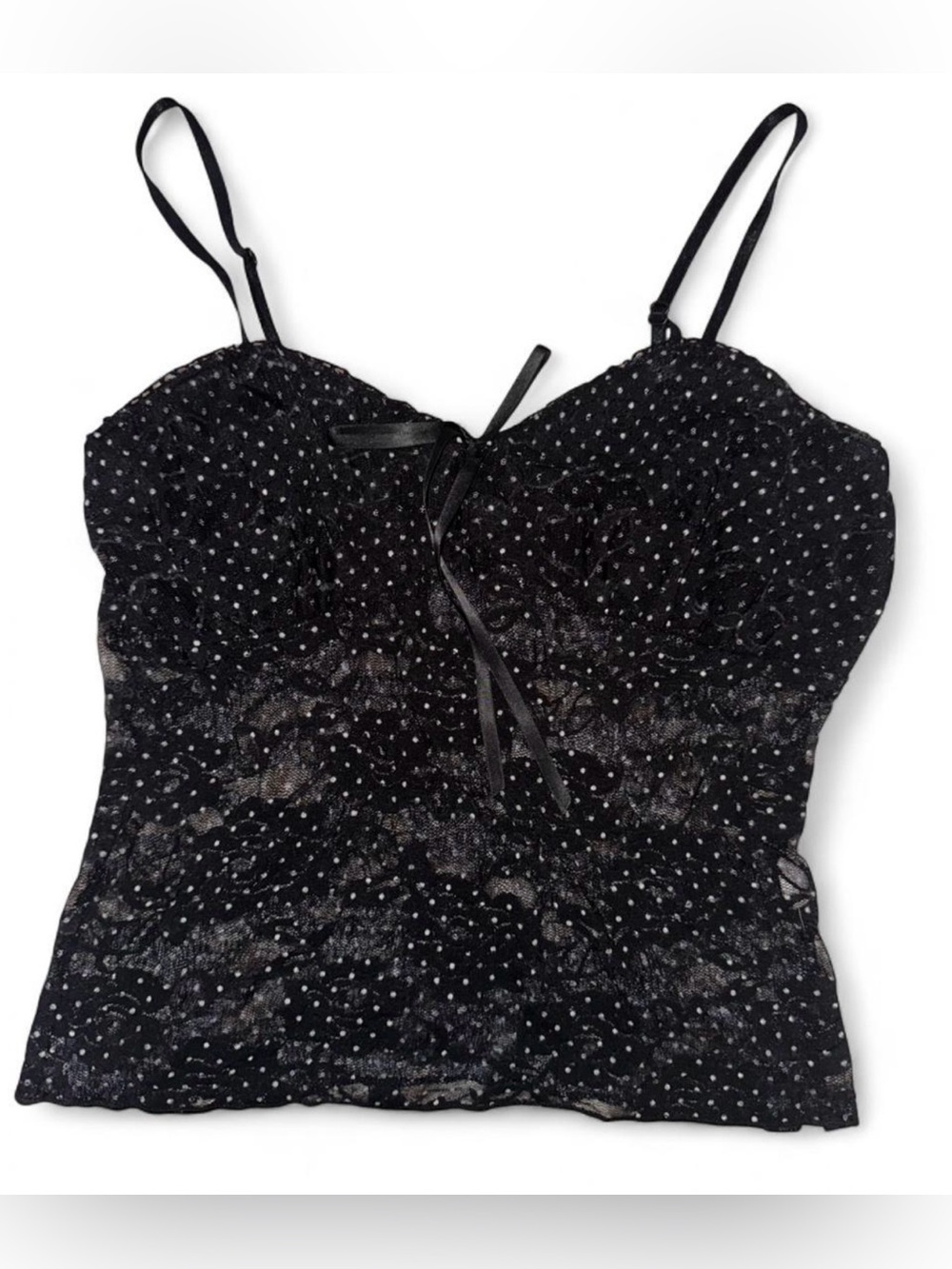 Polka Dot Mesh Lace Tank Top